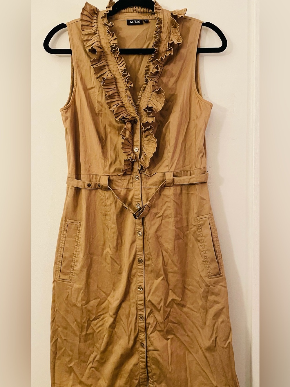 Apt. 9 Tan Ruffle-Front Button Midi Dress with Belt